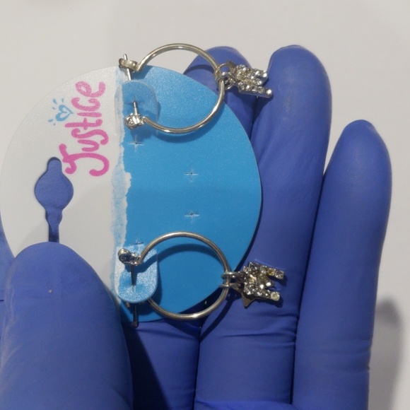 Justice Silver-tone Hoop Earrings Sparkling "M" & star-shaped charms - Girls - Picture 6 of 8